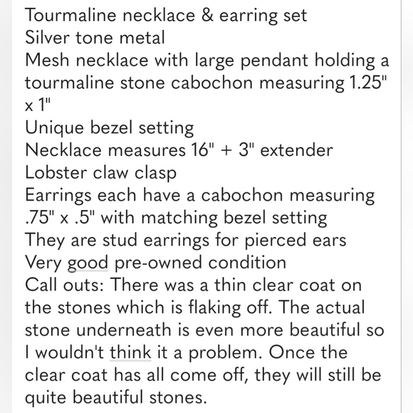 Tourmaline Necklace Earring Set Silver Tone Large Stones 16" + 3" Extender - Picture 6 of 6